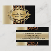 Elegante Champagne und schwarzer Leopard-Druck Visitenkarte (Vorne/Hinten)