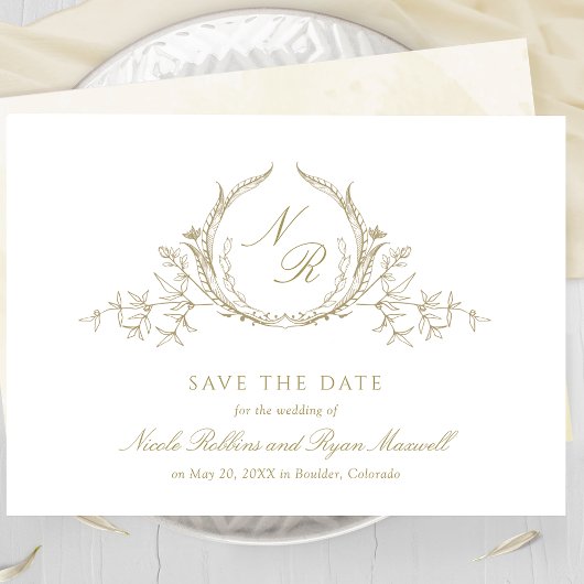 Elegante Champagne Watercolor Monogram Calligraphi Save The Date