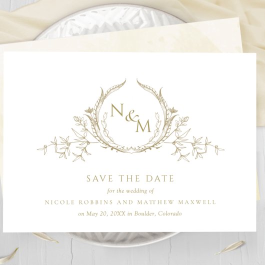 Elegante Champagne Watercolor Monogram Save The Date