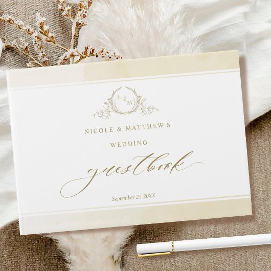 Elegante Champagne Watercolor Monogram Wedding Gästebuch