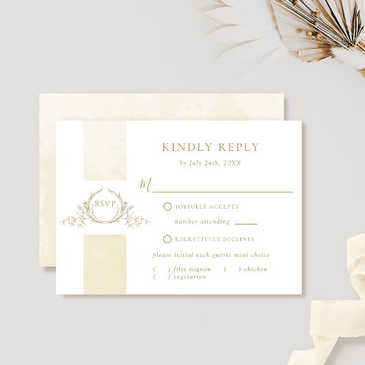 Elegante Champagne Watercolor Wedding Monogram UAW RSVP Karte