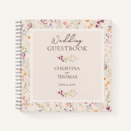 Elegante Champagne Wildblumen Wedding Gästebuch Notizblock