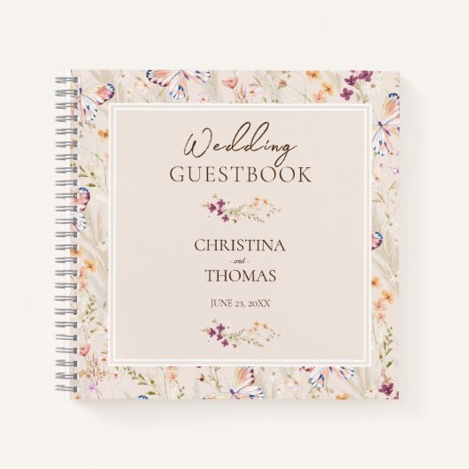 Elegante Champagne Wildblumen Wedding Gästebuch Notizblock (Vorderseite)