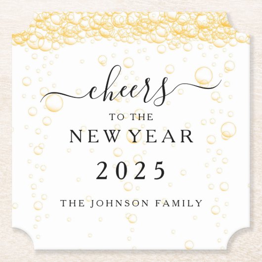 Elegante Champagner-Blasen Silvester Untersetzer (Vorderseite)