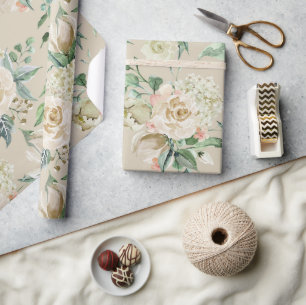 Elegante Champagner Cream Botanische Hochzeit mit  Geschenkpapier