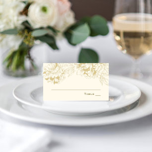 Elegante Champagner-Gold Blumen Hochzeit in Elfenb Platzkarte