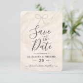 Elegante Champagner-Perlen-Schleife Benutzerdefini Save The Date (Stehend Vorderseite)