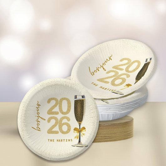 Elegante Champagner Silvester Papierplatte Pappteller