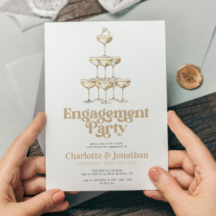 Elegante Champagner stilvolle Retro-Verlobungspart Einladung