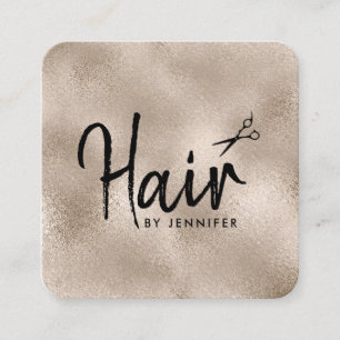 Elegante Champagner- und Schwarz-Schere-Friseursal Quadratische Visitenkarte