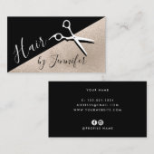 Elegante Champagner- und schwarze Scheren-Friseurs Visitenkarte (Vorne/Hinten)