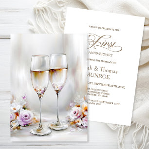 Elegante Champagnergläser 1. Hochzeitsjubiläum Einladung