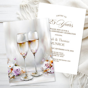 Elegante Champagnergläser 25. Hochzeitstag Einladung
