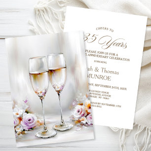 Elegante Champagnergläser 35. Hochzeitstag Einladung