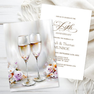 Elegante Champagnergläser 5. Hochzeitstag Einladung