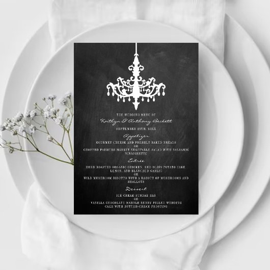 Elegante Chandelier Chalkboard Wedding Collection Menükarte