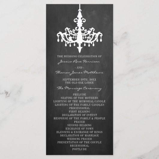 Elegante Chandelier Chalkboard Wedding Collection Programm (Vorderseite)