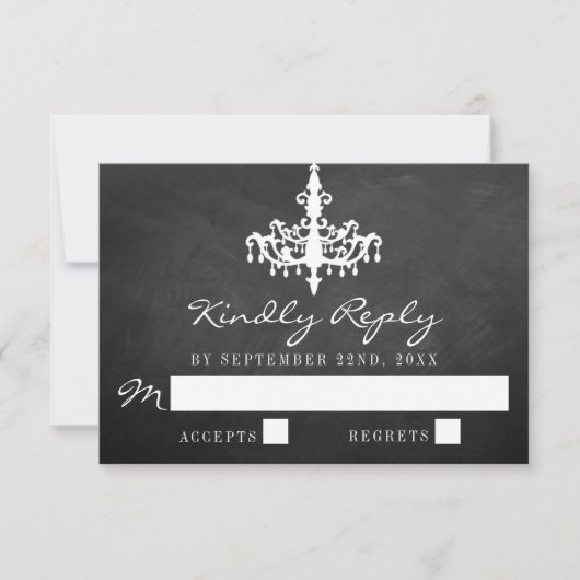 Elegante Chandelier Chalkboard Wedding Collection RSVP Karte (Vorderseite)