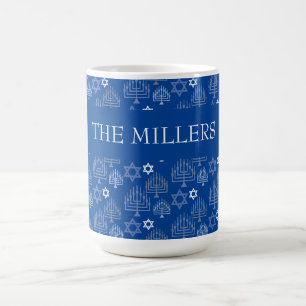 Elegante Chanukka blaue Menora Feiertagsmuster Kaffeetasse