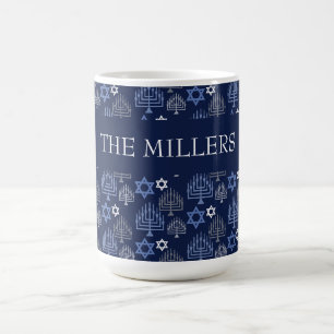 Elegante Chanukka blaue Menora Feiertagsmuster Kaffeetasse