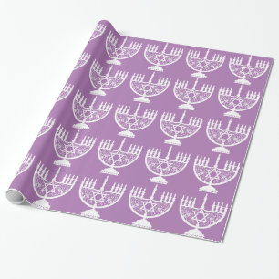 Elegante Chanukka-Menora mit floralem Davidstern Geschenkpapier
