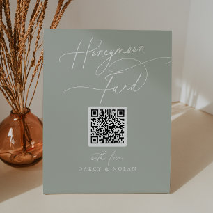 Elegante Charm Green QR Code Honeymoon Fund Sign Sockelschild