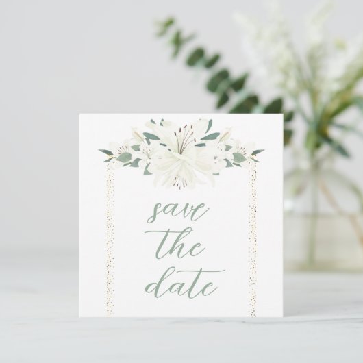 Elegante Charm Green Wildblume Wedding Save The Date (Stehend Vorderseite)