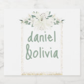 Elegante Charm Green Wildblume Wedding Schaumweinetikett (Einzelnes Label)