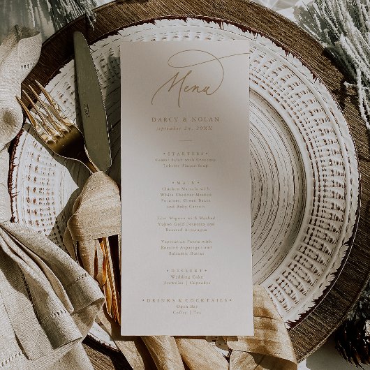 Elegante Charm Ivory and Gold Wedding Menu Cards Menükarte