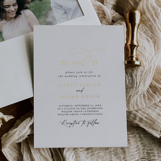 Elegante Charm Monogram Gold Foil Wedding Einladun Folieneinladung