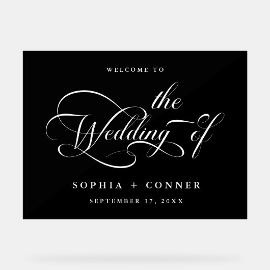 Elegante Charm Script Wedding Welcome Black Acrylschild (Vorderseite)