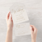 Elegante Charm UAWG Elfenbein und Goldhochzeit All In One Einladung (Abreißen)