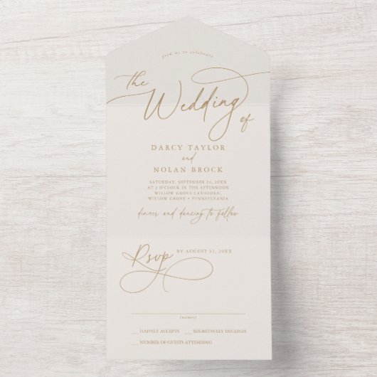 Elegante Charm UAWG Elfenbein und Goldhochzeit All In One Einladung (Innen Boden)