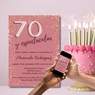 Elegante Charming Rose Gold 70. Geburtstag Spanisc Einladung