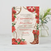 Elegante Charro Rote Rosen Western Boots Quinceane Einladung (Stehend Vorderseite)