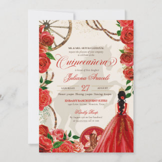 Elegante Charro Rote Rosen Western Ranch Quinceane Einladung