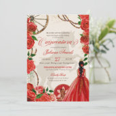 Elegante Charro Rote Rosen Western Ranch Quinceane Einladung (Stehend Vorderseite)