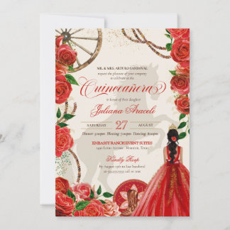 Elegante Charro Rote Rosen Western Ranch Quinceane Einladung
