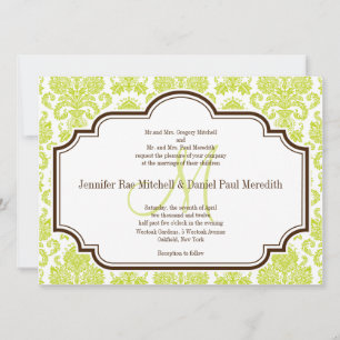 Elegante chartreuse Damast-Hochzeitseinladungen Einladung