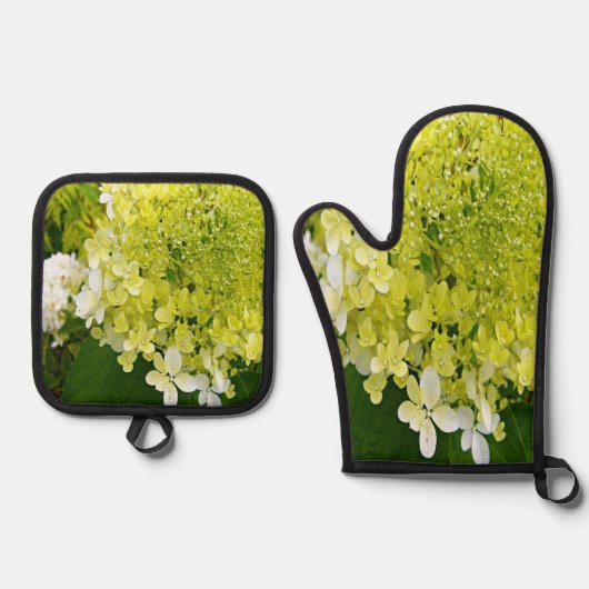 Elegante Chartreuse Green Limelight Hydrangea Ofenhandschuh & Topflappen-Set (Vorderseite)