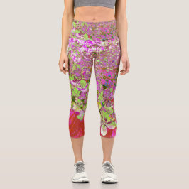 Elegante Chartreuse Green, Pink und Blue Hydrangea Capri Leggings