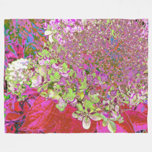 Elegante Chartreuse Green, Pink und Blue Hydrangea Fleecedecke (Vorderseite (Horizontal))