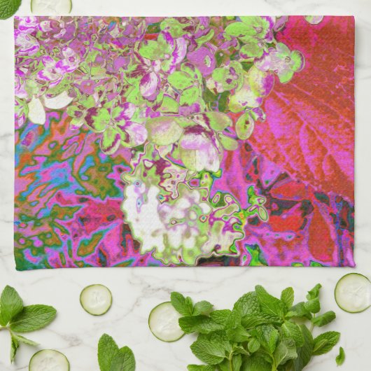 Elegante Chartreuse Green, Pink und Blue Hydrangea Geschirrtuch (Gefaltet)