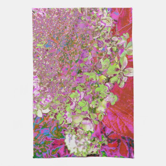 Elegante Chartreuse Green, Pink und Blue Hydrangea Geschirrtuch (Vertikal)