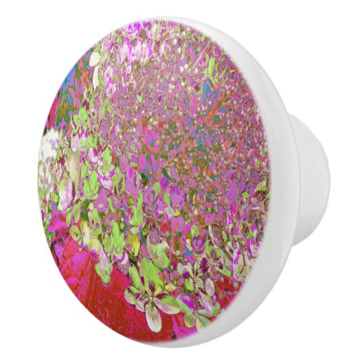 Elegante Chartreuse Green, Pink und Blue Hydrangea Keramikknauf (Rechts)