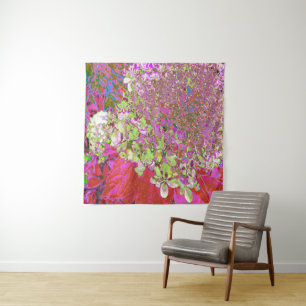 Elegante Chartreuse Green, Pink und Blue Hydrangea Wandteppich