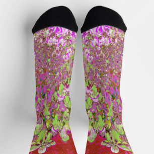 Elegante chartreuse-grüne, rosa und blaue Hortensi Socken