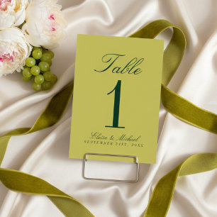 Elegante Chartreuse-Hochzeit einfach Tischnummer