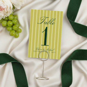 Elegante Chartreuse-Hochzeit mit einfachem Streife Tischnummer