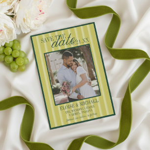 Elegante Chartreuse-Streifenmuster-Foto-Hochzeit Einladung